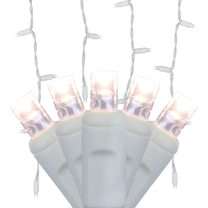 70-Light 5mm LED Icicle Lights with White/Green Cord | 6 Colors