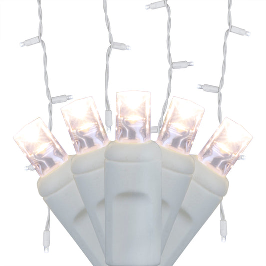 70-Light 5mm LED Icicle Lights with White/Green Cord | 6 Colors