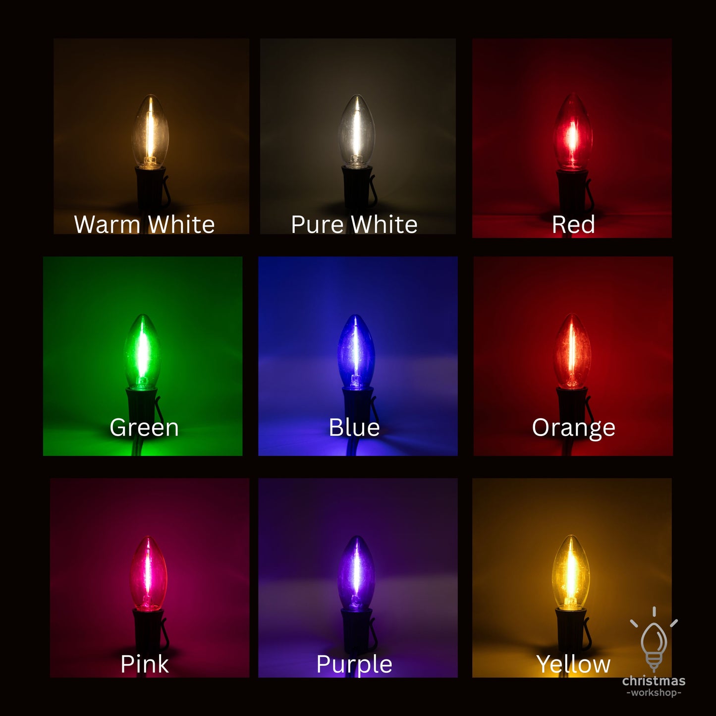 C9 LED Clear Bulb Filament | 10 Colors