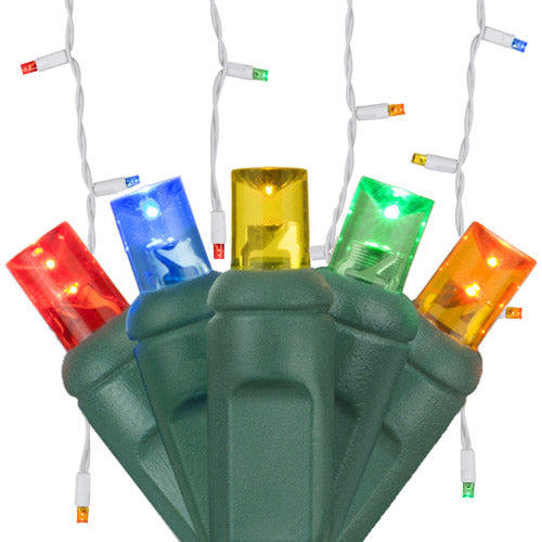 70-Light 5mm LED Icicle Lights with White/Green Cord | 6 Colors