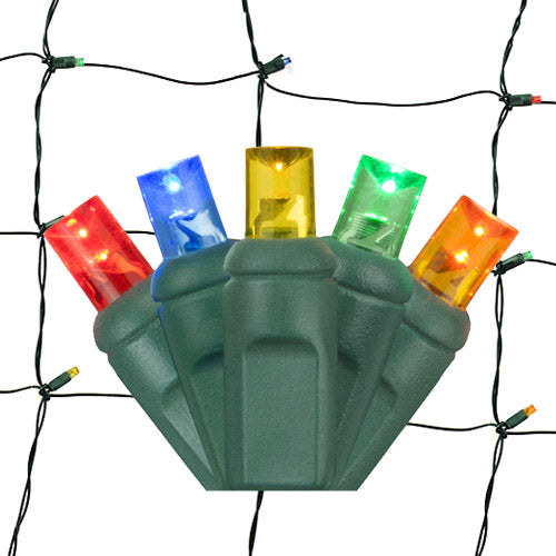 100-Light 5mm LED Net Lights with Green Cord | 6 Colors